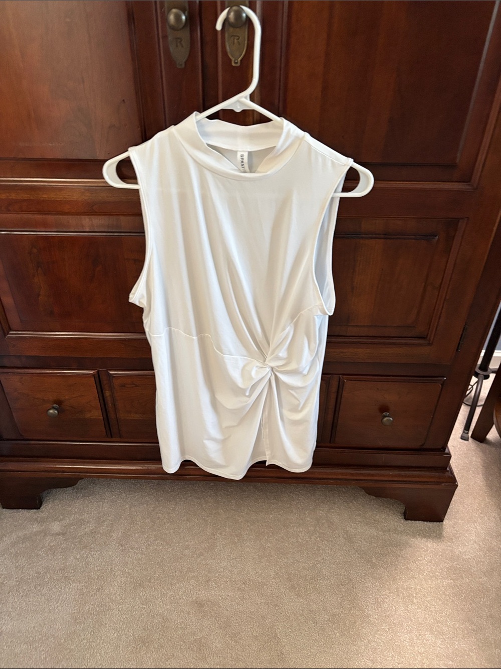 SPANX White Twist-Front Mock Neck Tank